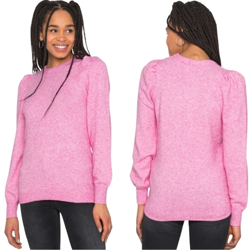 Pink puff Sleeve Pullover Crew Neck Sweater Medium valentine B. Young Collection
